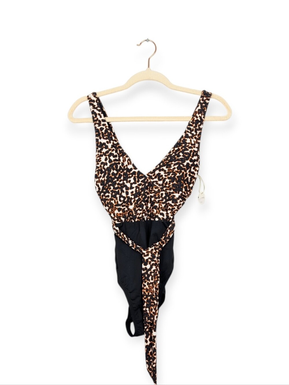 Mynah One Piece Swimsuit XS Black Leopard Print V Neck Swimwear NWT